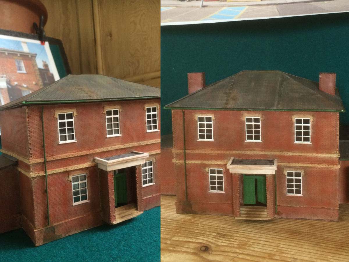 "A station based on station in Pulborough in West Sussex. Mostly parts from LCUT creative with some kitbashing as well,  along with scrap card and even wooden coffee stirrers where they can`t be seen."